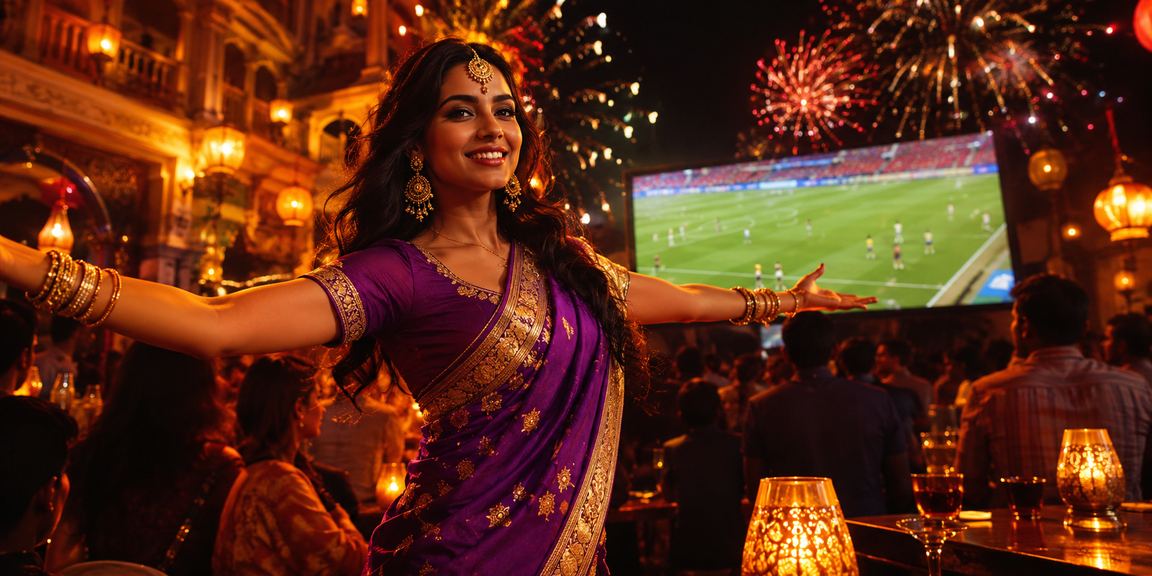 Night market scene with cricket sports betting in India
